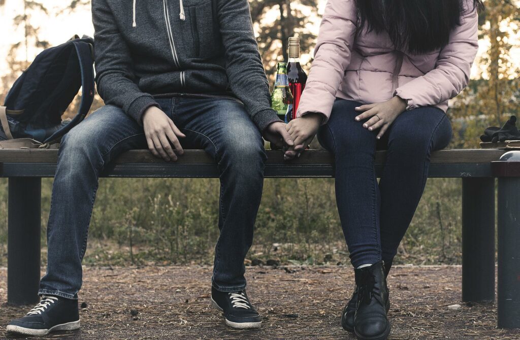 Couple sitting on a bench